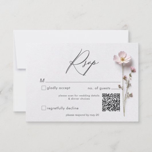 Cartons Réponse Moderne Pastel Fleur sauvage Mariage QR Code (Devant)
