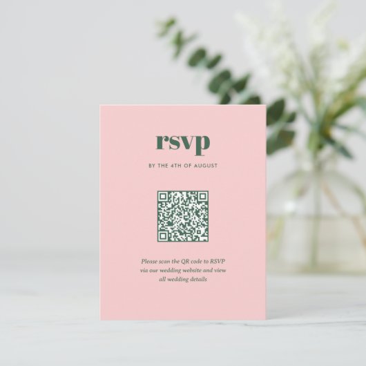 Cartons Réponse Moderne Pink Green Trendy Mix Match Mariage QR Cod (Debout devant)