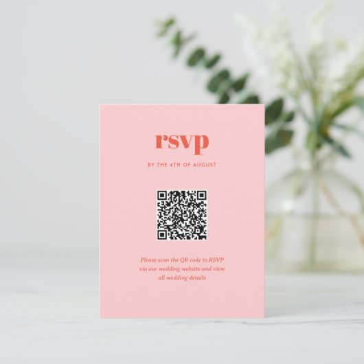 Cartons Réponse Moderne rose tendance Mix Match Mariage QR Code (Debout devant)