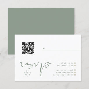 Cartons Réponse Moderne Sage Vert Neutre Blanc Élégant Mariage QR