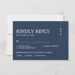 Cartons Réponse Moderne Simple Marine Mariage Monogramme bleu mari
