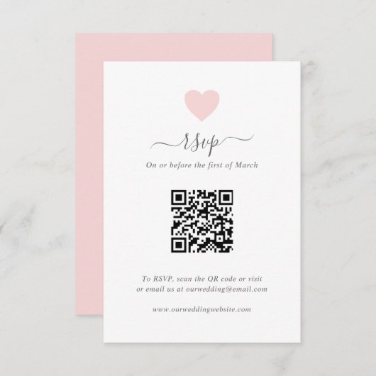 Cartons Réponse Moderne simple mignon Coeur rose QR Code Mariage (Devant / Derrière)