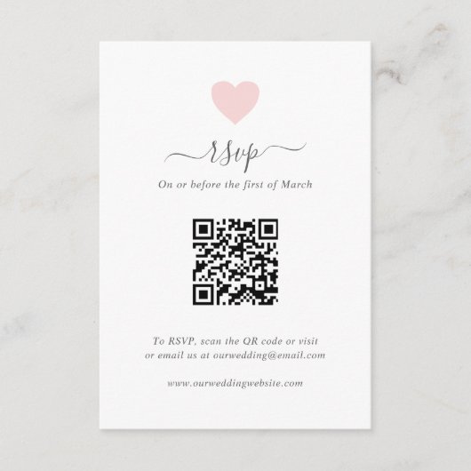Cartons Réponse Moderne simple mignon Coeur rose QR Code Mariage (Devant)
