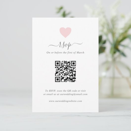 Cartons Réponse Moderne simple mignon Coeur rose QR Code Mariage (Debout devant)