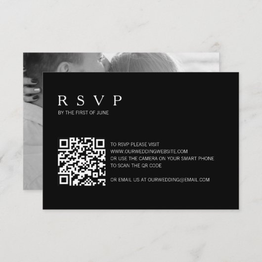 Cartons Réponse Moderne simple noir photo Mariage de code QR (Devant / Derrière)
