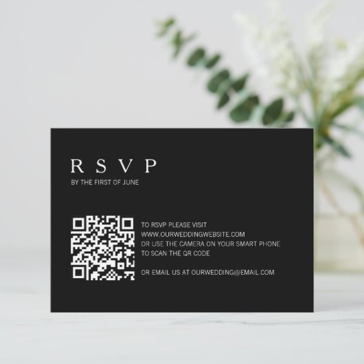 Cartons Réponse Moderne simple noir photo Mariage de code QR (Debout devant)