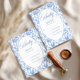 Cartons Réponse Moderne Toile de Jouy Roses Bleu Profond Mariage R