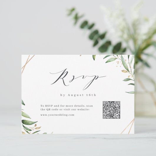 Cartons Réponse Moderne vert géométrique Rustique Mariage QR code (Debout devant)