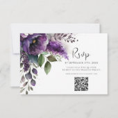 Cartons Réponse Moderne violet QR Code élégant Mariage floral (Devant)