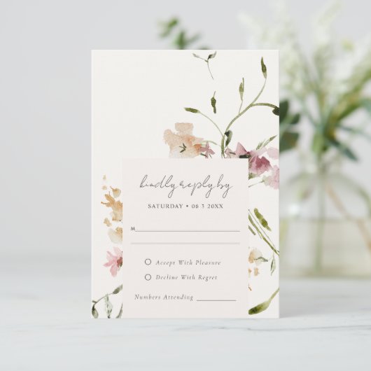 Cartons Réponse Moelleux Pastel Blush Meadow Aquarelle Mariage Flo (Debout devant)