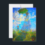 Cartons Réponse Monet Woman avec un parasol<br><div class="desc">Une carte RSVP de portrait familial avec Camille,  femme de Claude Monet,  tenant un parasol,  et son fils Jean,  se promenant dans un champ vert vif soufflé par le vent pendant une journée d’été. Un grand cadeau Monet pour les amateurs d'impressionnisme et d'art français.</div>