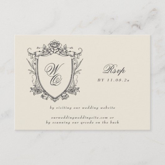 Cartons Réponse Monogram Crest Classic QR CODE Site Mariage (Devant)