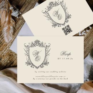 Cartons Réponse Monogram Crest Classic QR CODE Site Mariage