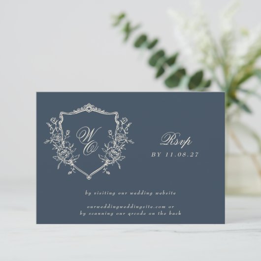 Cartons Réponse Monogram Crest Classic QR CODE Site Mariage (Debout devant)