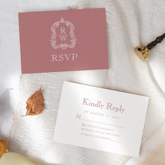 Cartons Réponse Monogram Crest Dusty Mariage Rose
