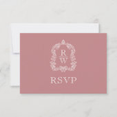 Cartons Réponse Monogram Crest Dusty Mariage Rose (Devant)