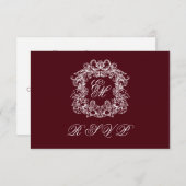 Cartons Réponse Monogram Crest Elegant Burgundy Wedding (Devant / Derrière)