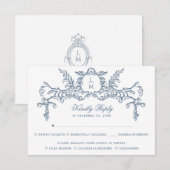 Cartons Réponse Monogramme baroque Orné Bleu Français (Devant / Derrière)