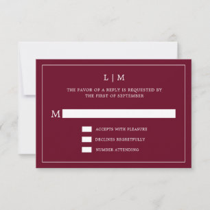 Cartons Réponse Monogramme bordeaux simple Mariage élégant