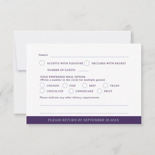 Cartons Réponse Monogramme coeur crête argent blanc violet mariage (Dos)