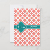 Cartons Réponse Monogramme Coral rose Quatrefoil Motif avec Turquo (Dos)