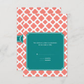 Cartons Réponse Monogramme Coral rose Quatrefoil Motif avec Turquo (Devant / Derrière)