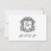 Cartons Réponse Monogramme Crête Élégant Code QR de Mariage (Devant)