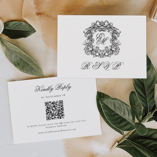 Cartons Réponse Monogramme Crête Élégant Code QR de Mariage