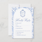 Cartons Réponse Monogramme de blason Delft Bleu Floral Script (Devant)