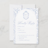 Cartons Réponse Monogramme de blason Soft Delft bleu floral Script (Devant)