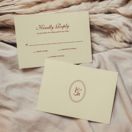 Cartons Réponse Monogramme de mariage classique simple script ivoi