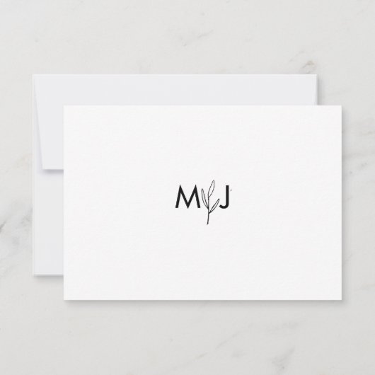 Cartons Réponse Monogramme de nom moderne avec écriture à feuille  (Dos)