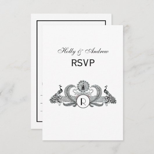 Cartons Réponse Monogramme de Peacocks vintages (Devant / Derrière)