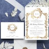 Cartons Réponse Monogramme d'or classique Mariage de crête botaniq