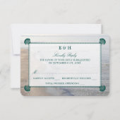 Cartons Réponse Monogramme élégant et mariage Turquoise sur la pla (Devant)