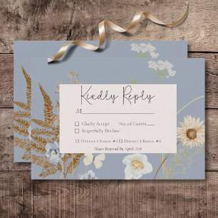 Cartons Réponse Monogramme Fleur sauvage rustique Dusty Blue