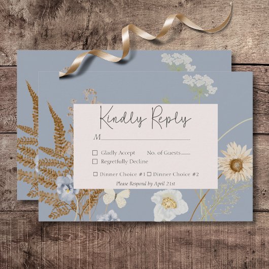 Cartons Réponse Monogramme Fleur sauvage rustique Dusty Blue
