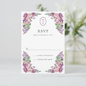 Cartons Réponse Monogramme Floral de Mariage (Debout devant)