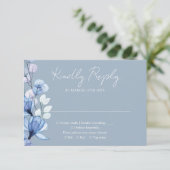 Cartons Réponse Monogramme floral transparent Mariage bleu Dusty (Debout devant)