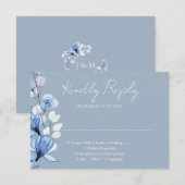 Cartons Réponse Monogramme floral transparent Mariage bleu Dusty (Devant / Derrière)