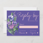 Cartons Réponse Monogramme Floral Violet Élégant Mariage rose (Dos)