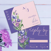 Cartons Réponse Monogramme Floral Violet Élégant Mariage rose