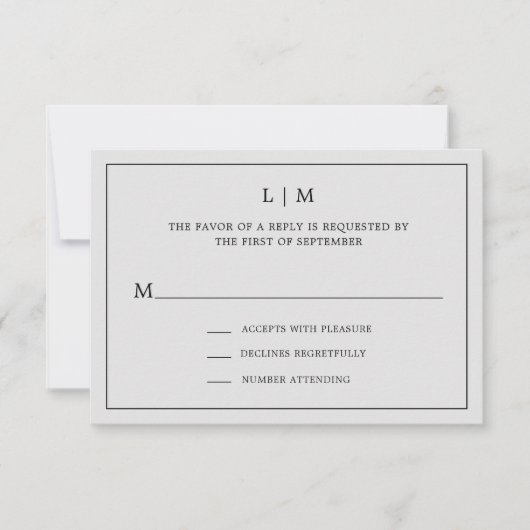 Cartons Réponse Monogramme gris clair simple Mariage élégant (Devant)