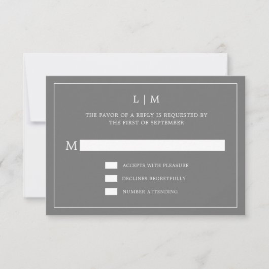 Cartons Réponse Monogramme gris foncé simple Mariage élégant (Devant)