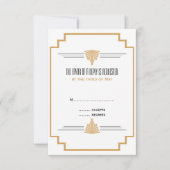 Cartons Réponse Monogramme Mariage Art déco noir, or et blanc (Devant)
