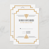 Cartons Réponse Monogramme Mariage Art déco noir, or et blanc (Devant / Derrière)