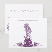 Cartons Réponse Monogramme Mariage de fleurs sauvages violettes RS (Devant / Derrière)