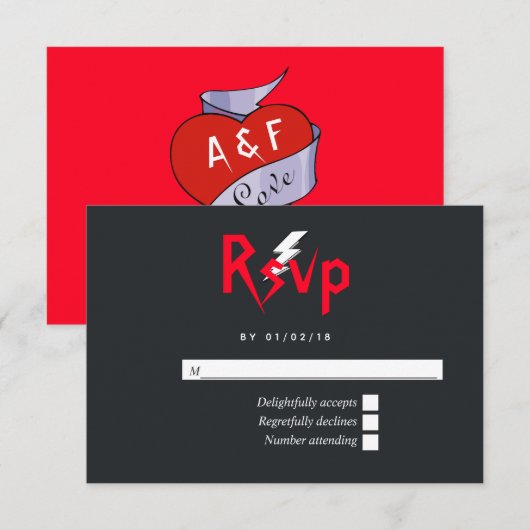 Cartons Réponse Monogramme Mariage de roches et de rouleaux (Devant / Derrière)