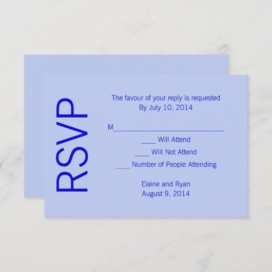 Cartons Réponse Monogramme moderne - Bleu (Devant / Derrière)