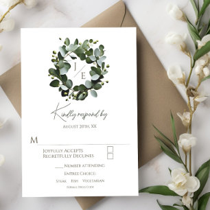 Cartons Réponse Monogramme moderne Eucalyptus Mariage de couronne